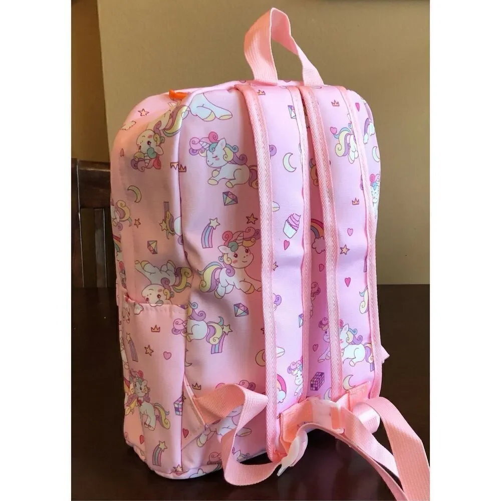 ACCMOR - NWT - Little Girls Canvas Backpack. Rainbows & Unicorns/Pink & Lavender